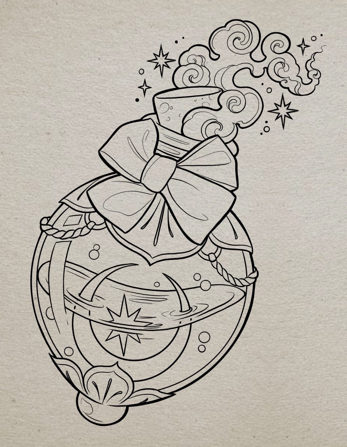 Fine line ornate perfume bottle and florals flash design