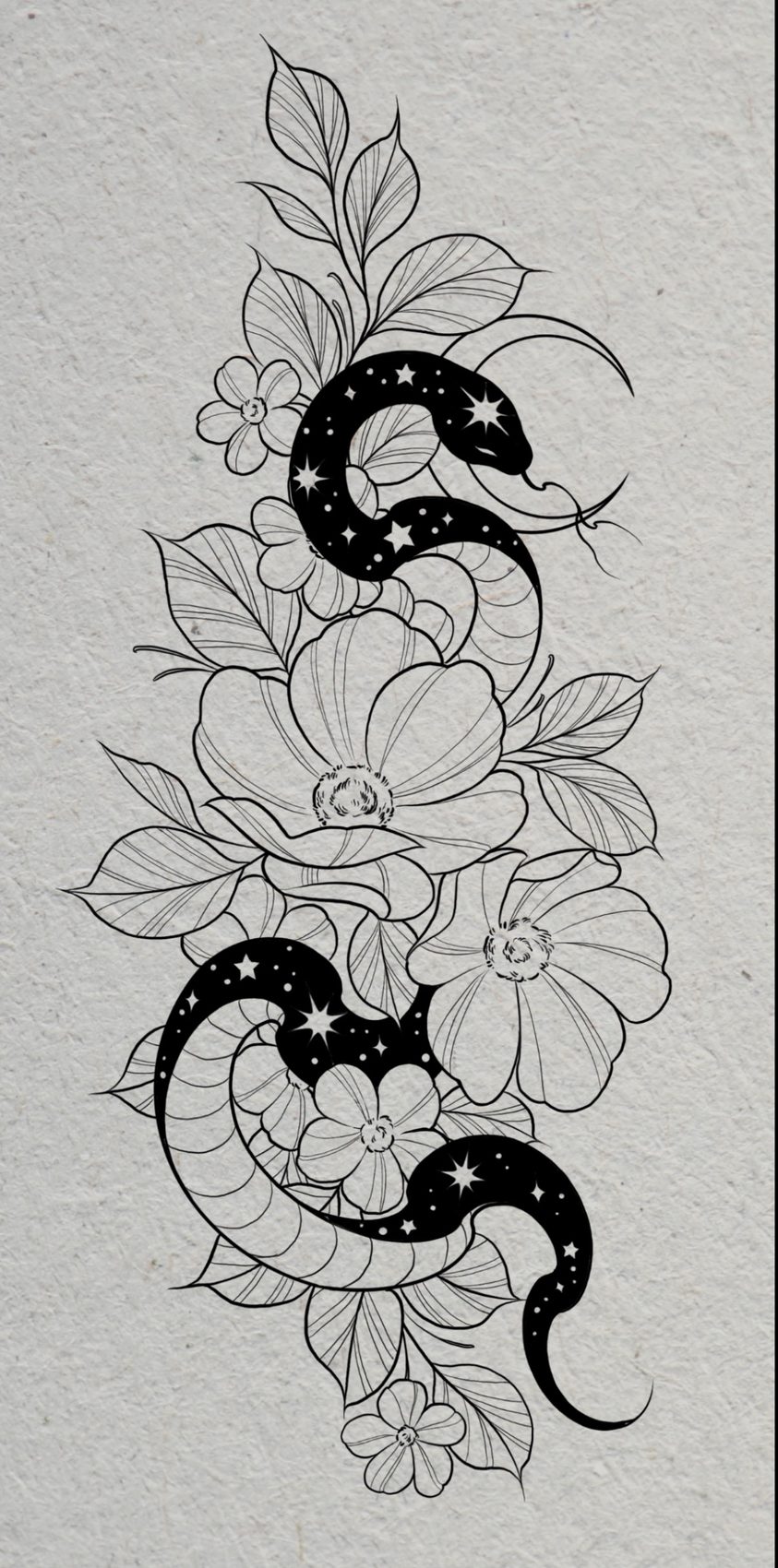 Entwined snakes with florals flash design