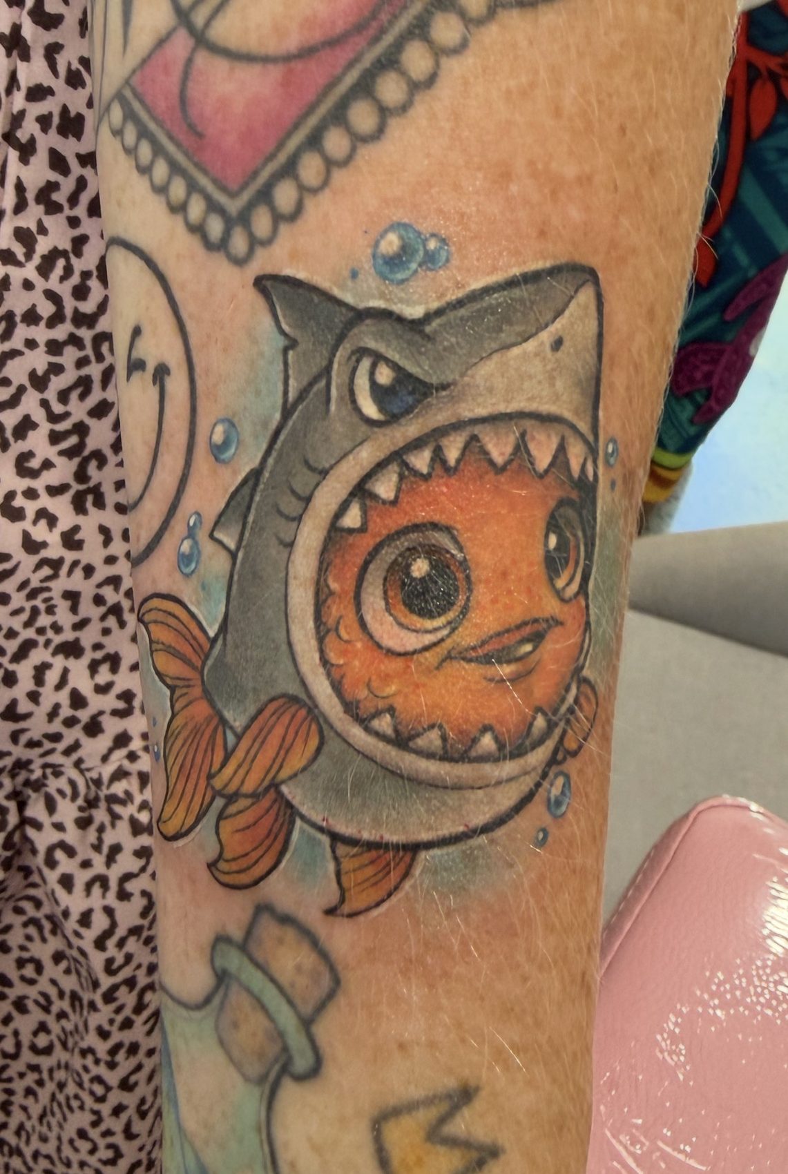 Neo-traditional colour creature tattoo